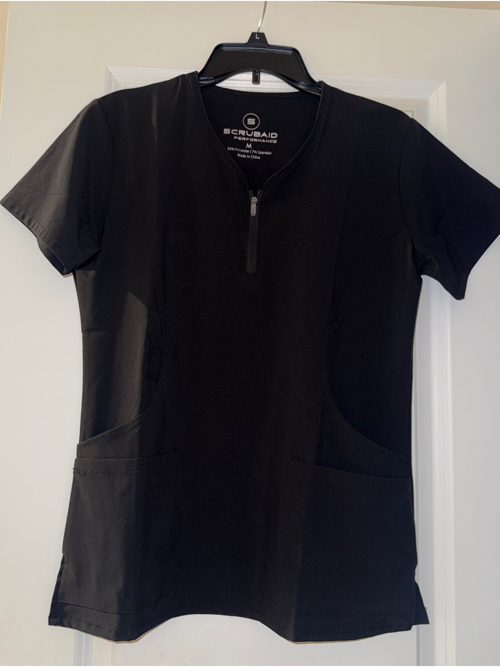 SCRUBAID Women's Black Short Sleeve Zip-Neck Medical Top